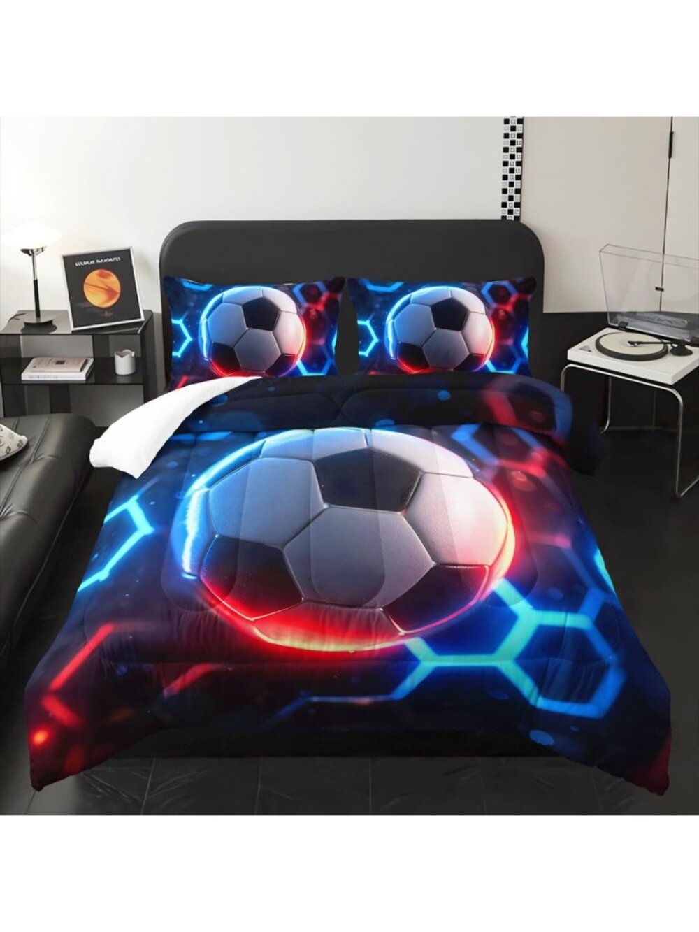 Vibrant Neon Soccer Bedding Set - 3-Piece Twin Comforter for Kids' Room Decor